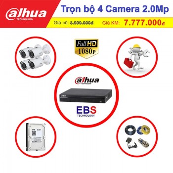 Lắp đặt camera trọn gói 4 Camera độ phân giải 2Mp - Dahua